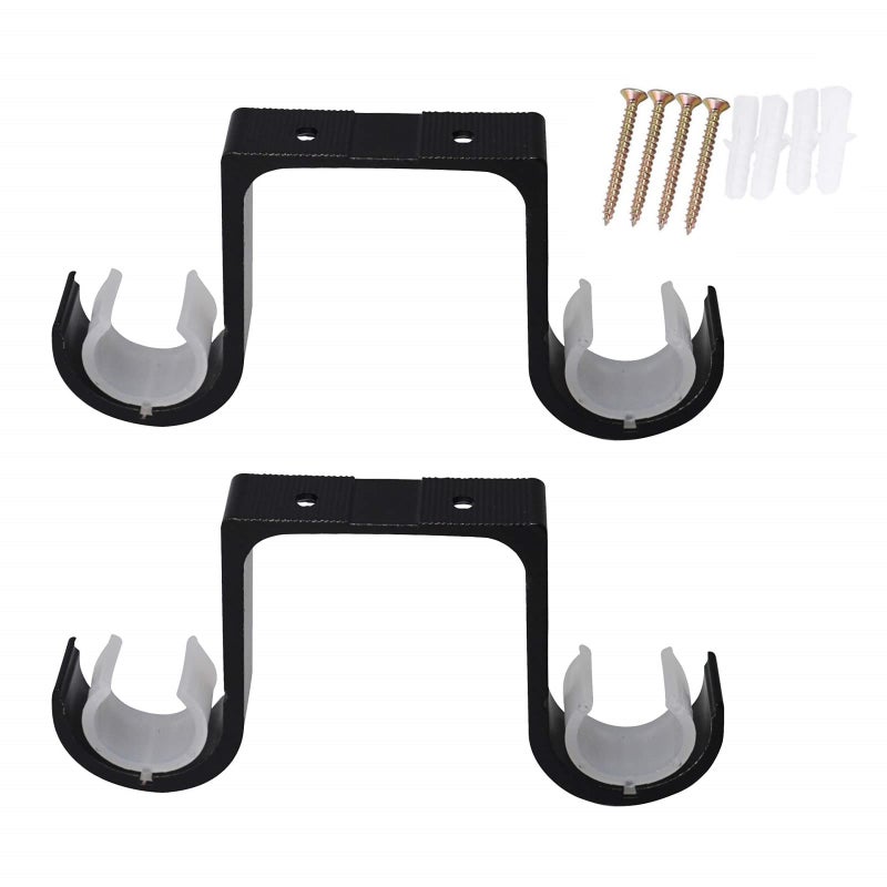 Tiweio Double Curtain Rod Brackets 2Pcs for Tiweio, Aluminum Alloy Ceiling Mounted Curtain Rod Bracket, Ceiling Curtain Rod, Curtain Brackets for Curtain Rod(Black) - Image 1